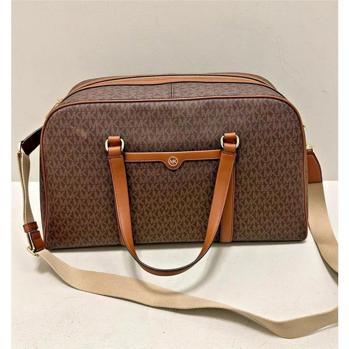 Travel Extra Large Pvc Weekender Duffle MK Shoulder Luggage Bag BROWN by Michael Kors