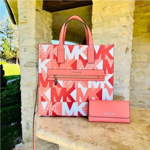 Michael Kors Kenly Large Graphic MK Signature Tote Wallet Options Gift Purse