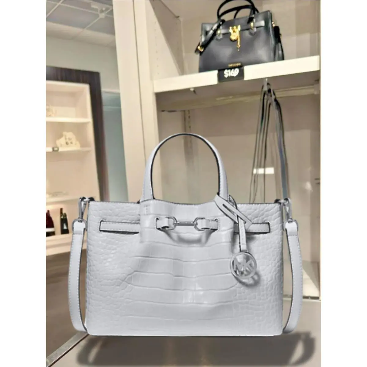 Michael Kors Carson Women Small Crocodile Embossed Crossbody Satchel Purse Bag
