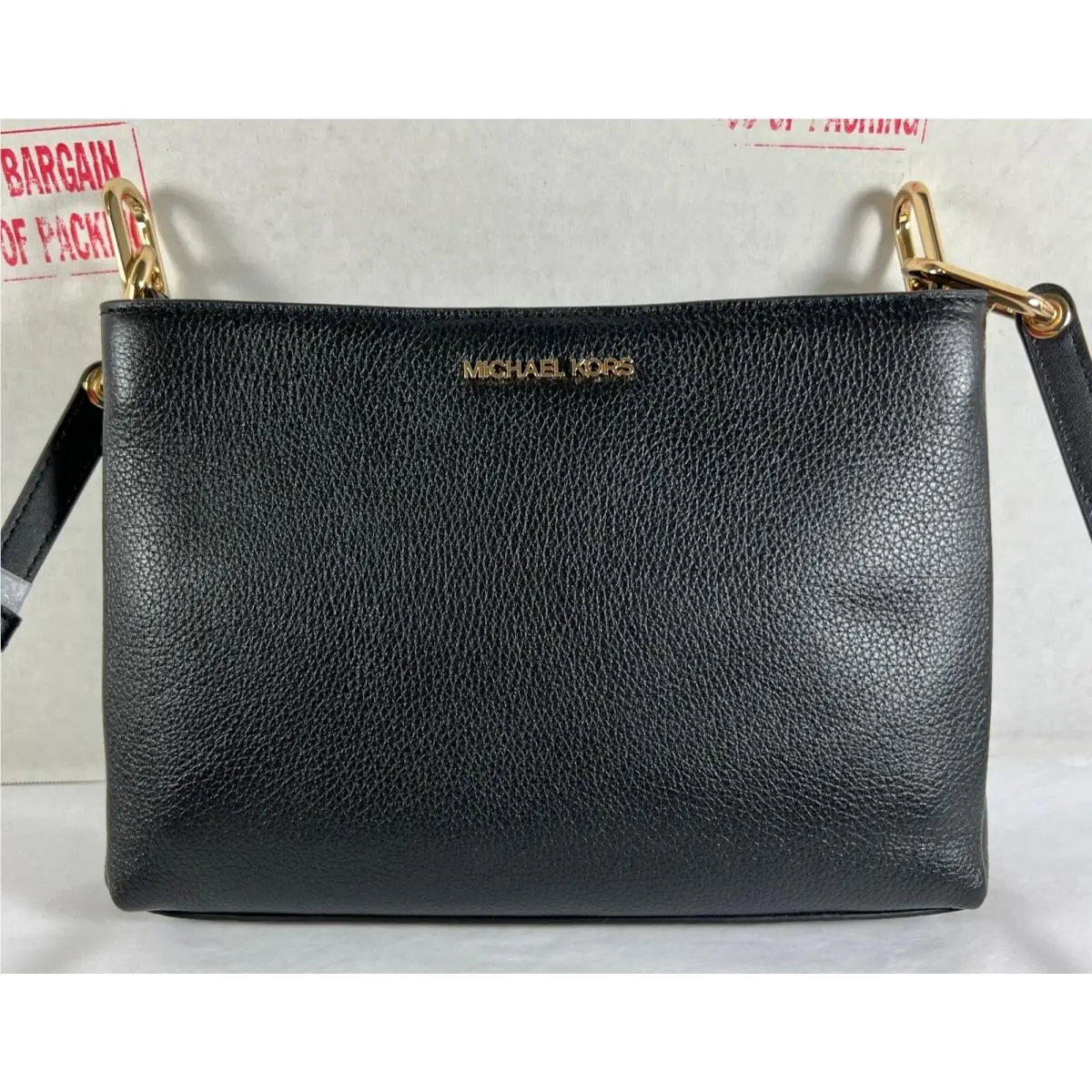 Trisha Triple Compartment MK Signature Leather Crossbody MK Bag Black/leather/Gold by Michael Kors