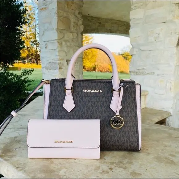 Michael Kor Hope Signature Satchel / Wallet Options Brown/powdered Blush