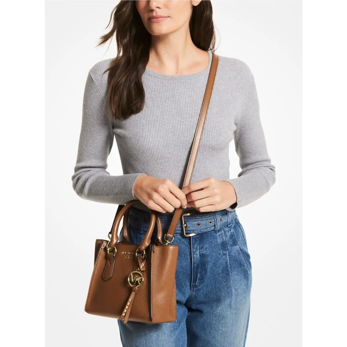 Michael Kors Small Convertible Satchel/x-body Leather Brown or Bag + Wallet Set