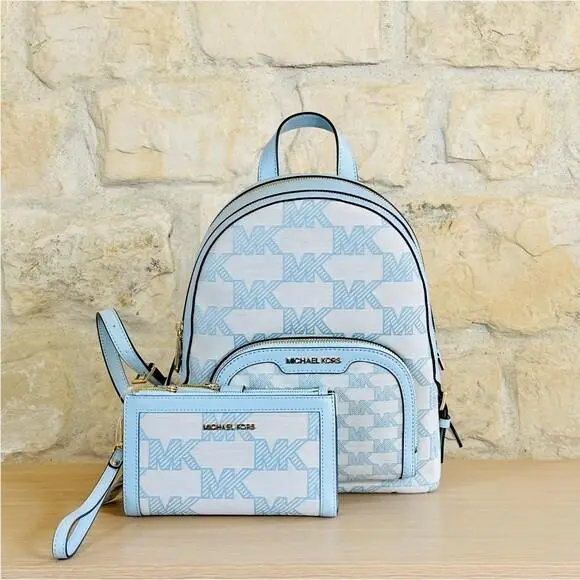 Signature Medium Jaycee Zip Pocket Backpack/ Wallet Option Blue Backpack + Wallet Set by Michael Kors