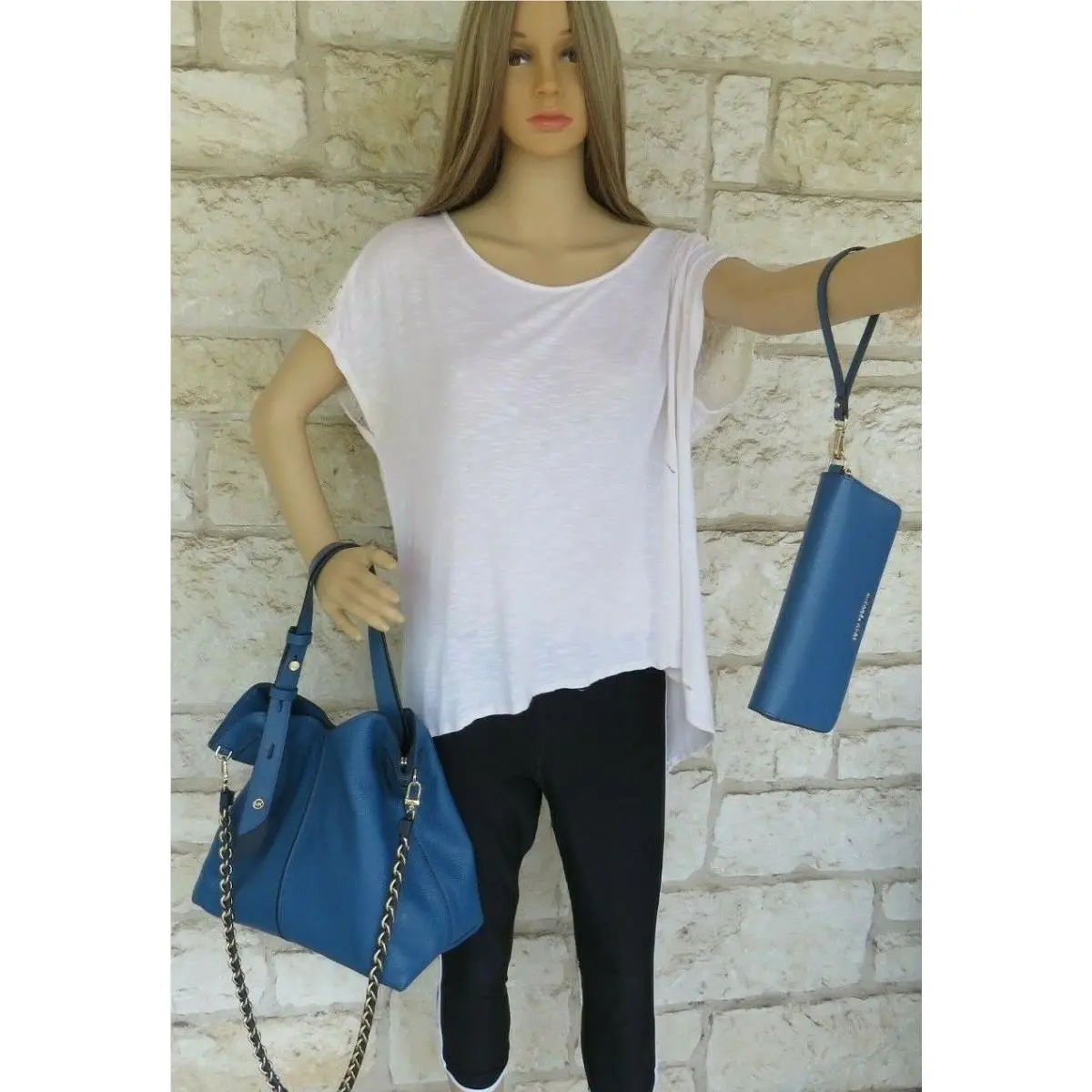 Downtown Astor Leather Shoulder Bag or Bag +wallet Blue Chambray Bag+Wallet/wristlet Set Leather Continental zip by Michael Kors