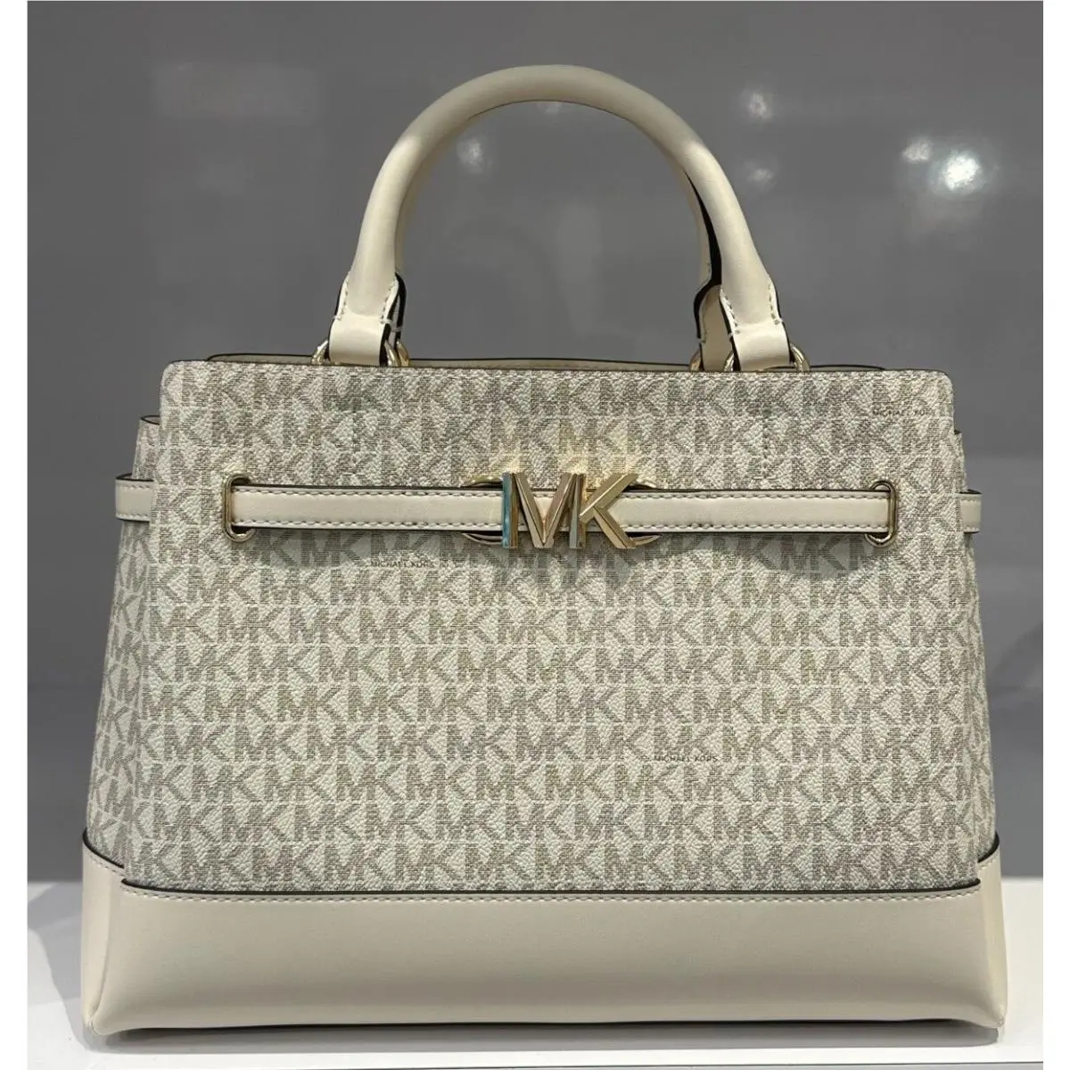 Reed Large Belted Satchel Shoulder Crossbody Bag MK Light Cream Multi by Michael Kors