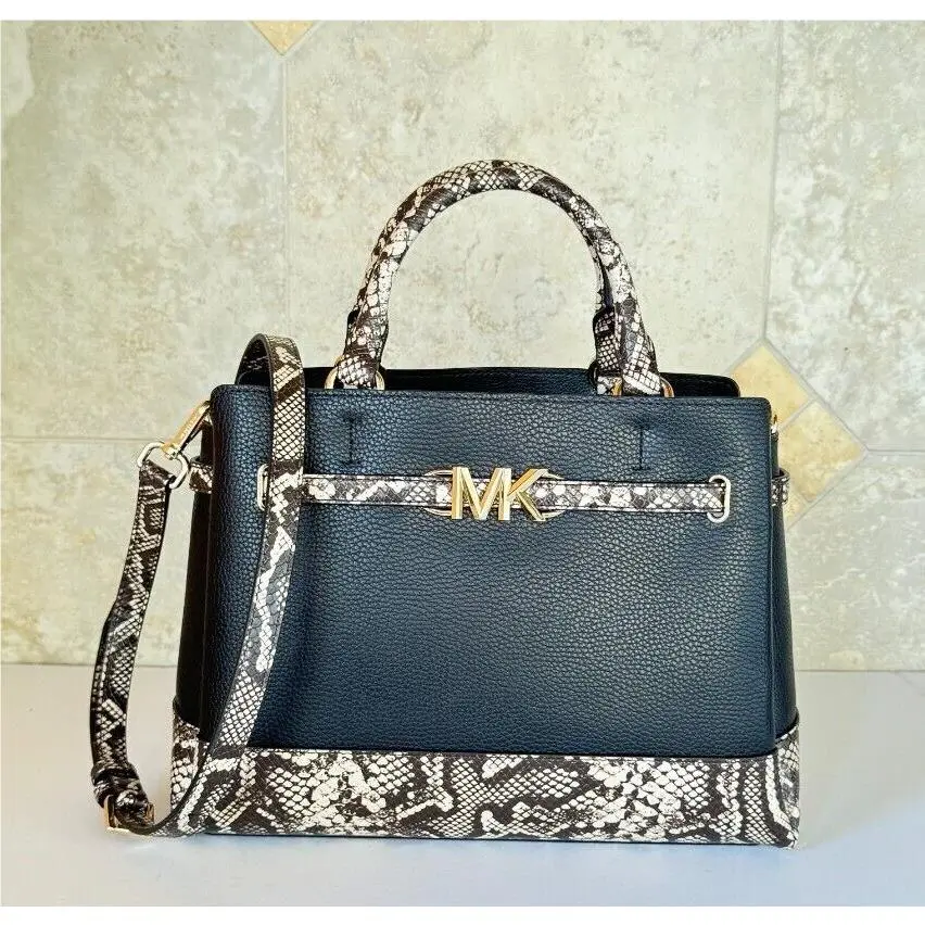 Reed Large Belted Satchel Shoulder Crossbody Bag NATURAL/BLACK EXOTIC ACCENTS by Michael Kors