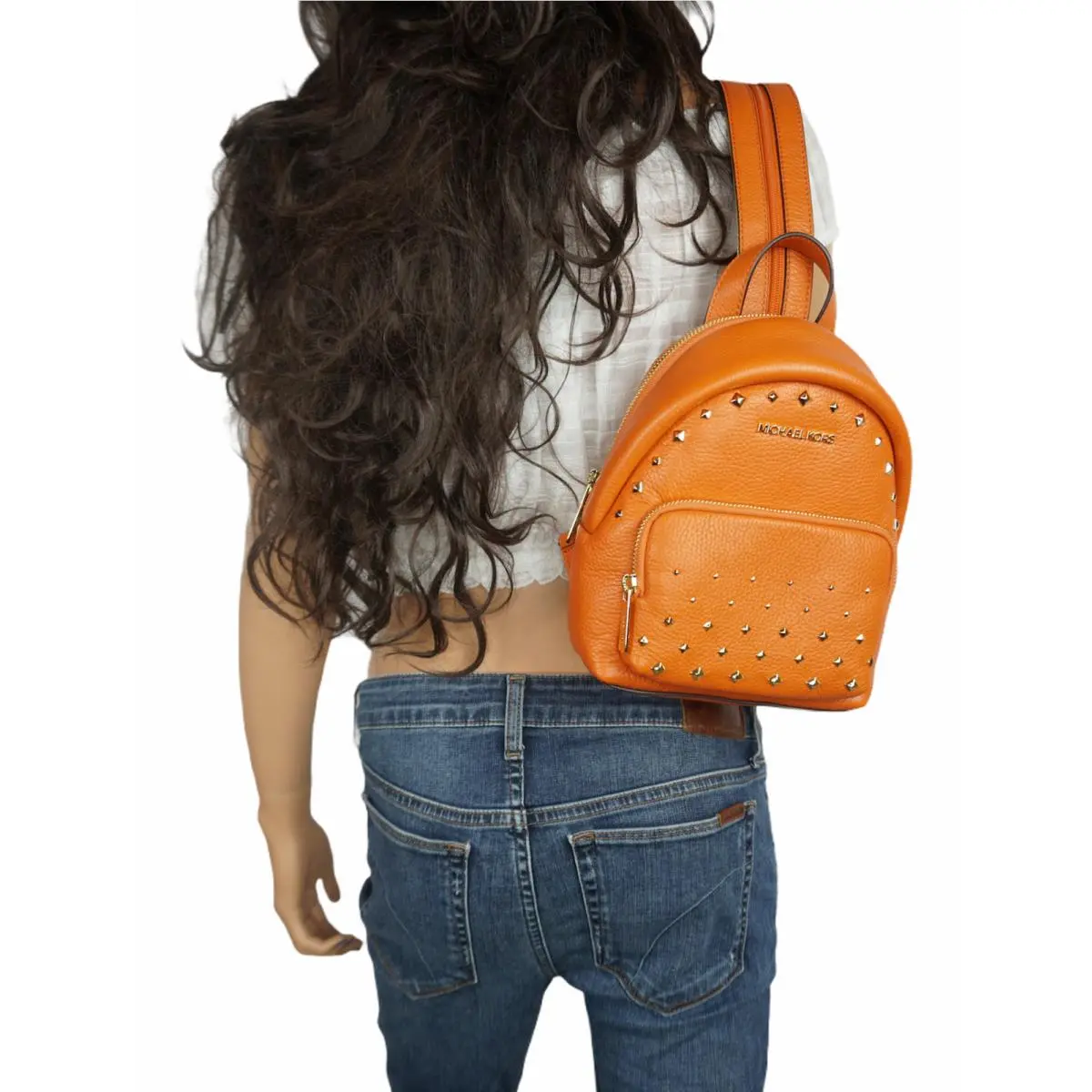 Erin Small Mini Convertible Backpack Tangerine/Gold Studs by Michael Kors