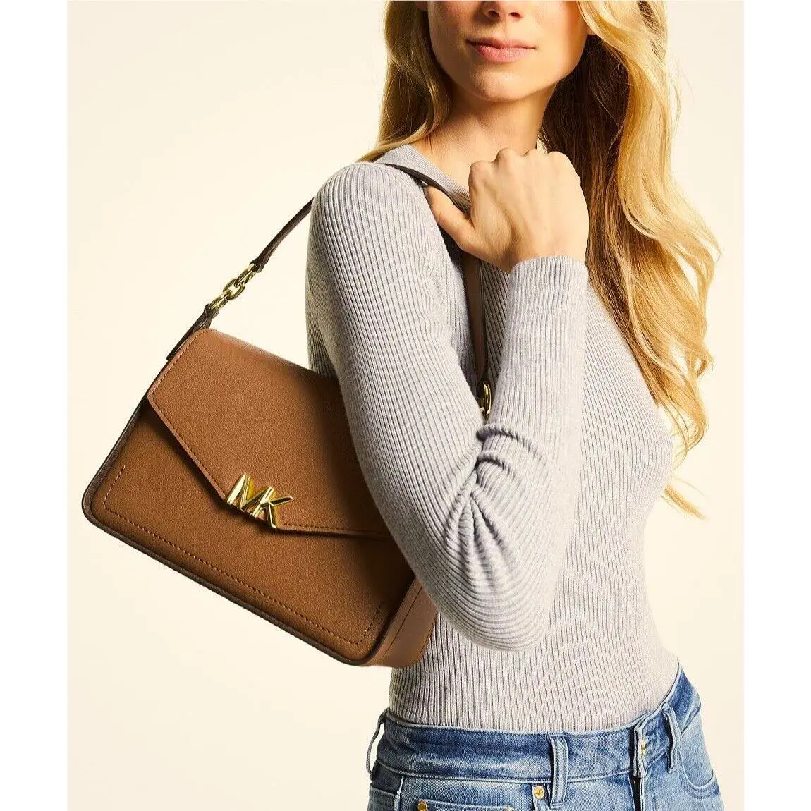 Michael Kors Sylvia Luggage Leather Medium Convertible Shoulder Crossbody Bag