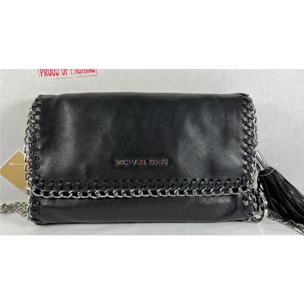 Chelsea Medium Distressed Leather Flap Messenger Crossbody Bag Black Distressed Leather/SV by Michael Kors