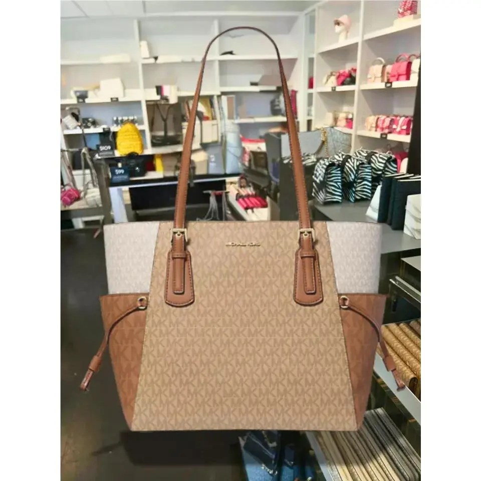 Voyager Women Large MK Signature Purse Tote Shoulder Bag Handbag CAMEL MULTI by Michael Kors