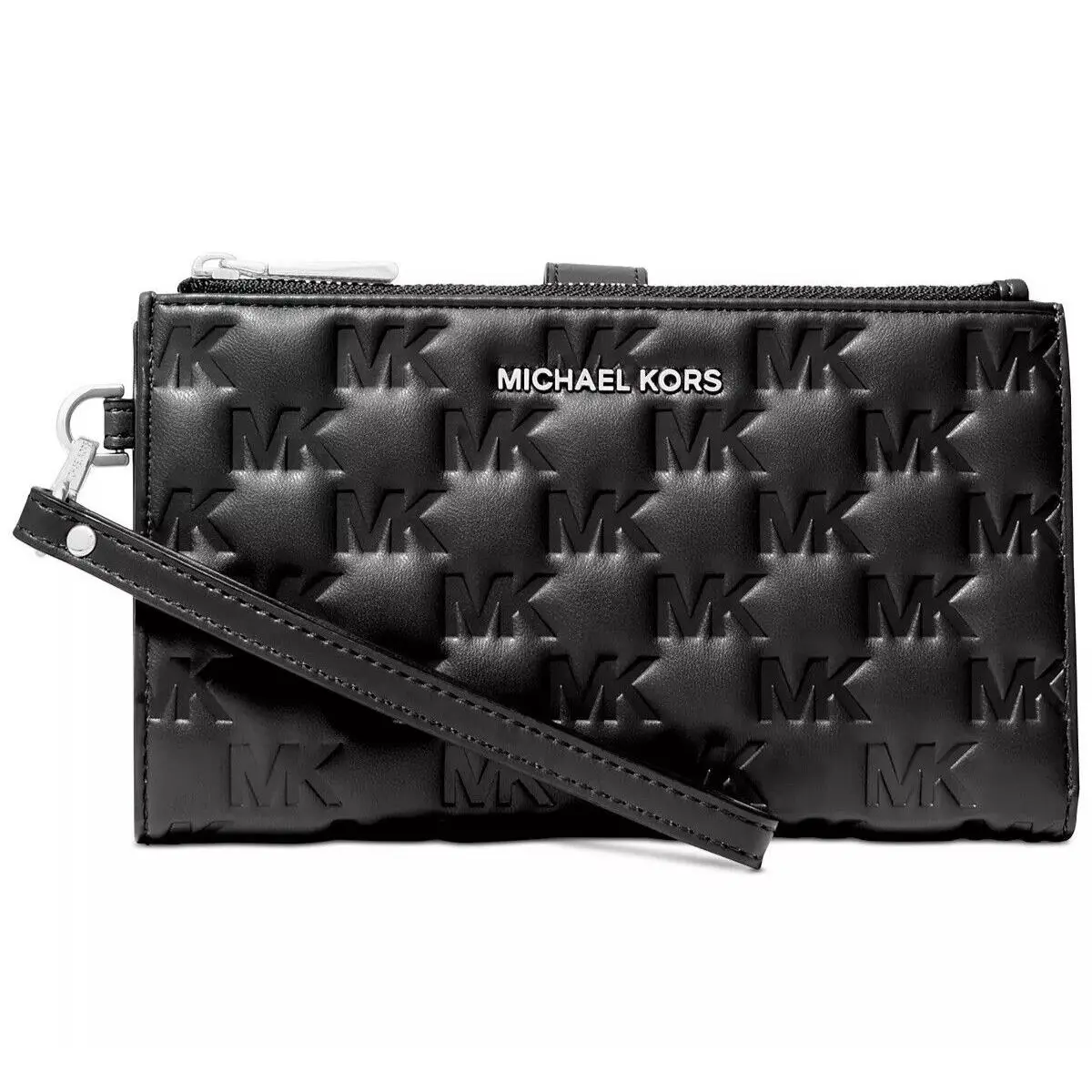 Jet Set Double Zip Tech Phone Wristlet Wallet Black (Napa Leather) by Michael Kors