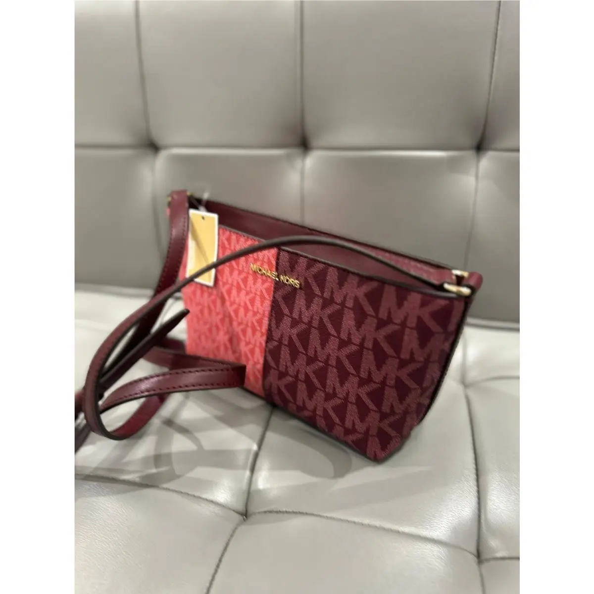 Small Zip Top Tote Shoulder Purse Bag Handbag Mk Signature Ladies OXBLOOD MULTI by Michael Kors