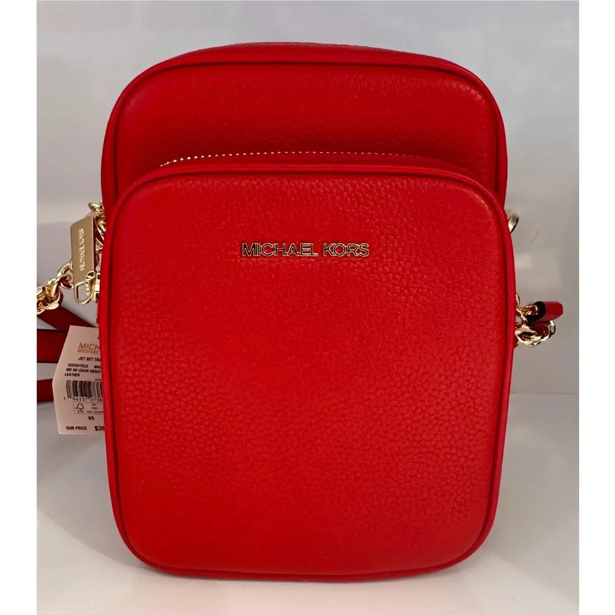 Michael Kors Jet Set Pebbled Leather Medium North South Flight Crossbody Bag