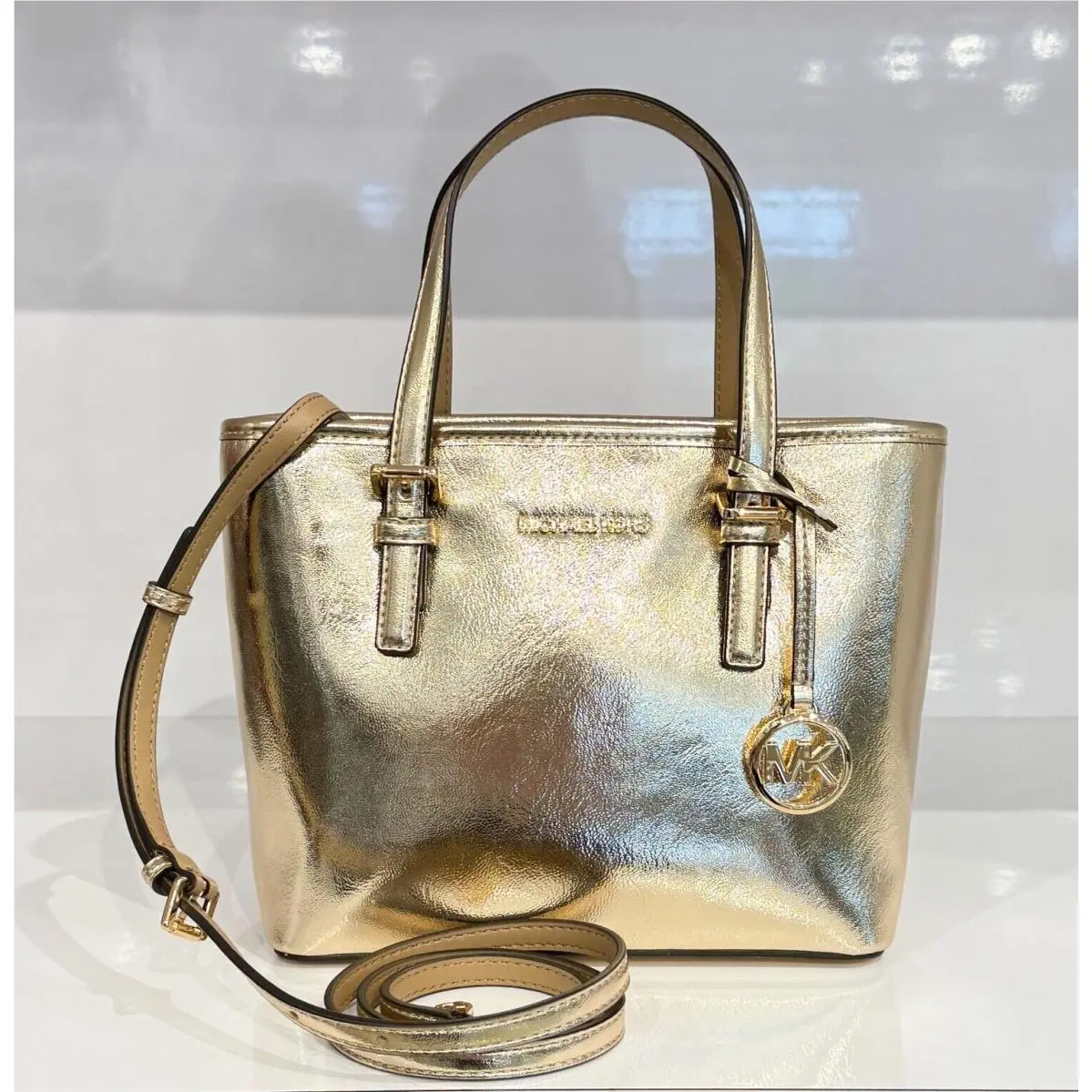 Jet Set Travel XS Carryall Tote Satchel Shoulder Crossbody Bag PALE GOLD(PATENT) by Michael Kors