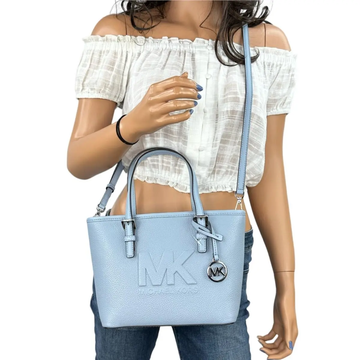 Jet Set Travel XS Carryall Tote Satchel Shoulder Crossbody Bag PALE BLUE/PEBBLED LEATHER by Michael Kors