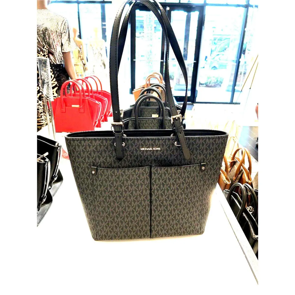 Women Ladies Medium Double Pocket Tote Shoulder Bag Handbag Purse BLACK MK by Michael Kors