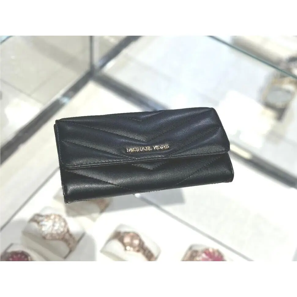 Women Lady Large Fashion Flat Trifold Credit Card id Holder Wallet BLACK GOLD by Michael Kors