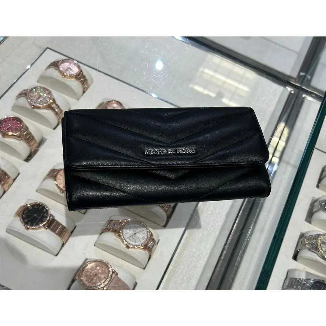 Women Lady Large Fashion Flat Trifold Credit Card id Holder Wallet BLACK SILVER by Michael Kors