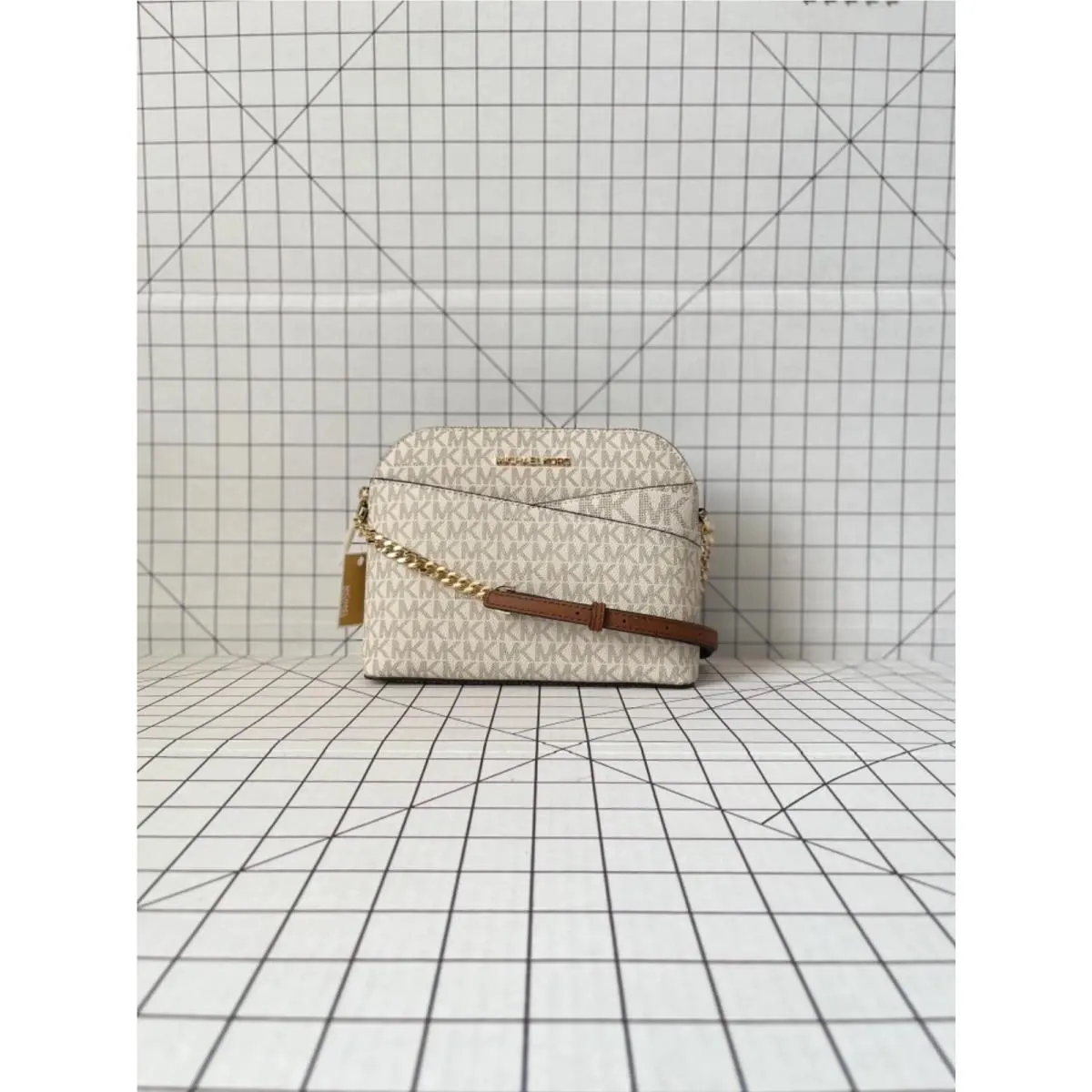 Jet Set Travel Medium/small Dome Xcross Crossbody Signature MK Bag Vanilla Signature by Michael Kors