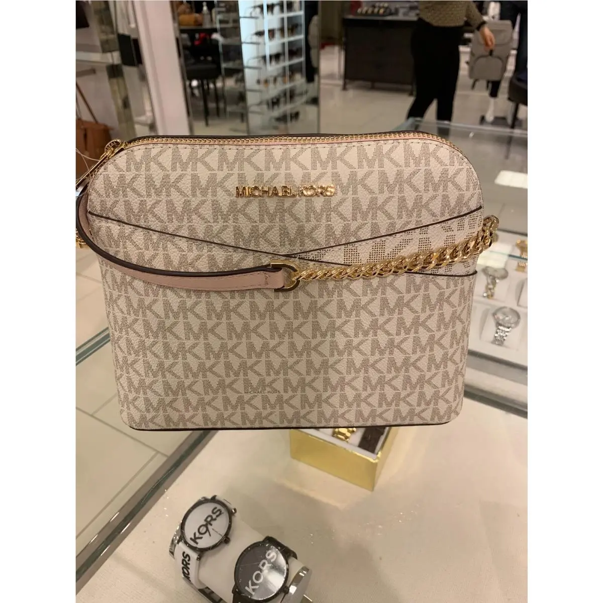 Jet Set Travel Medium/small Dome Xcross Crossbody Signature MK Bag powder blush vanilla by Michael Kors