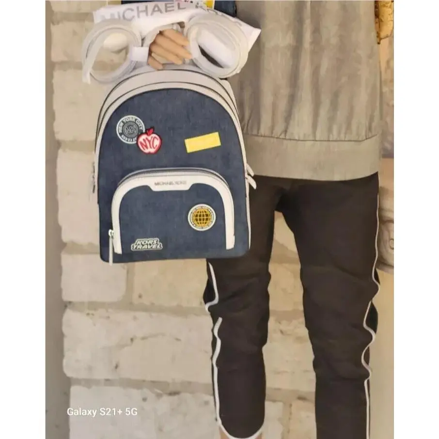 Jaycee M Zip Embellished Blue Denim Backpack Wristlet or Set Backpack Medium Embellished Denim with dust bag by Michael Kors