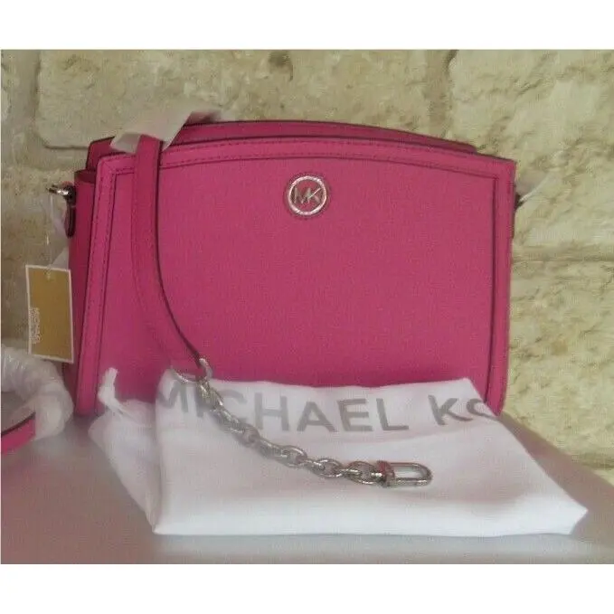 Chantal SM Leather Satchel or Crossbody Cerise or Palm Set Options Small Neon Pink Cerise Crossbody Leather chain by Michael Kors