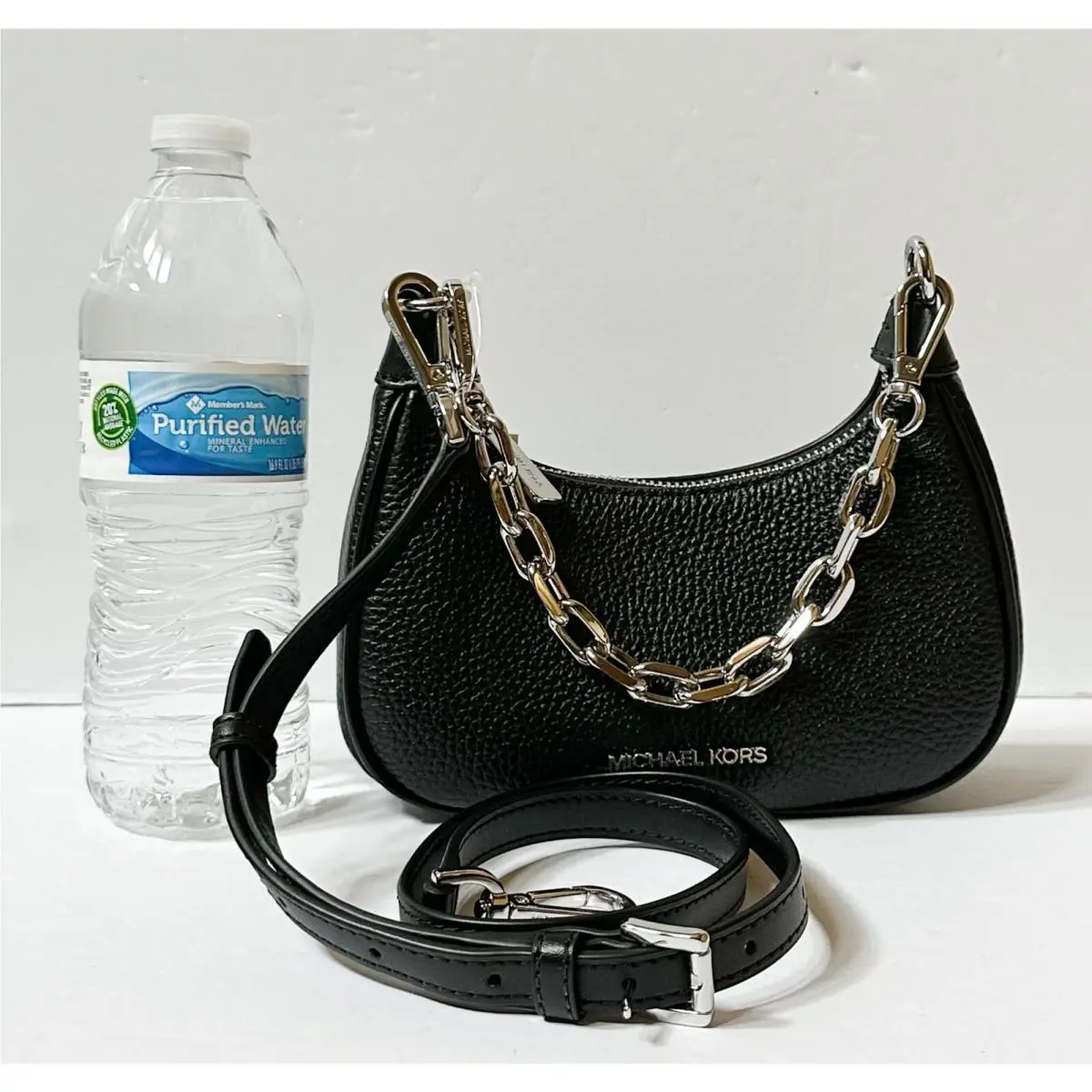 Cora Mini Pouchette Convertible Shoulder Chain Crossbody Bag BLACK/SILVER by Michael Kors