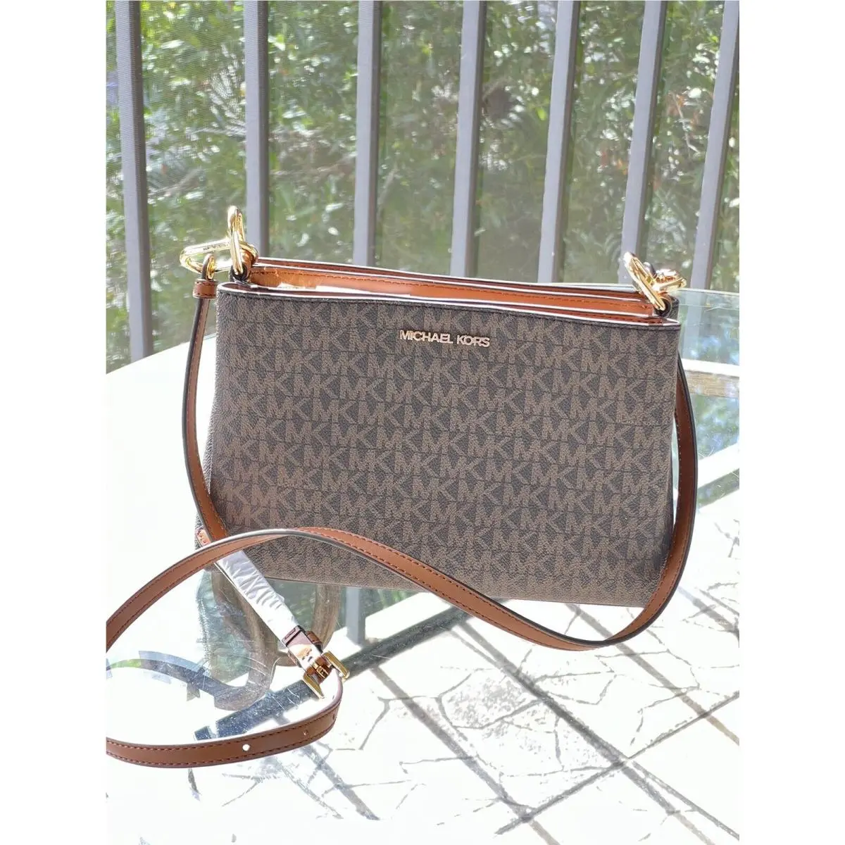 Medium Leather or Pvc Crossbody Bag Handbag Purse Shoulder Black MK MK BROWN by Michael Kors
