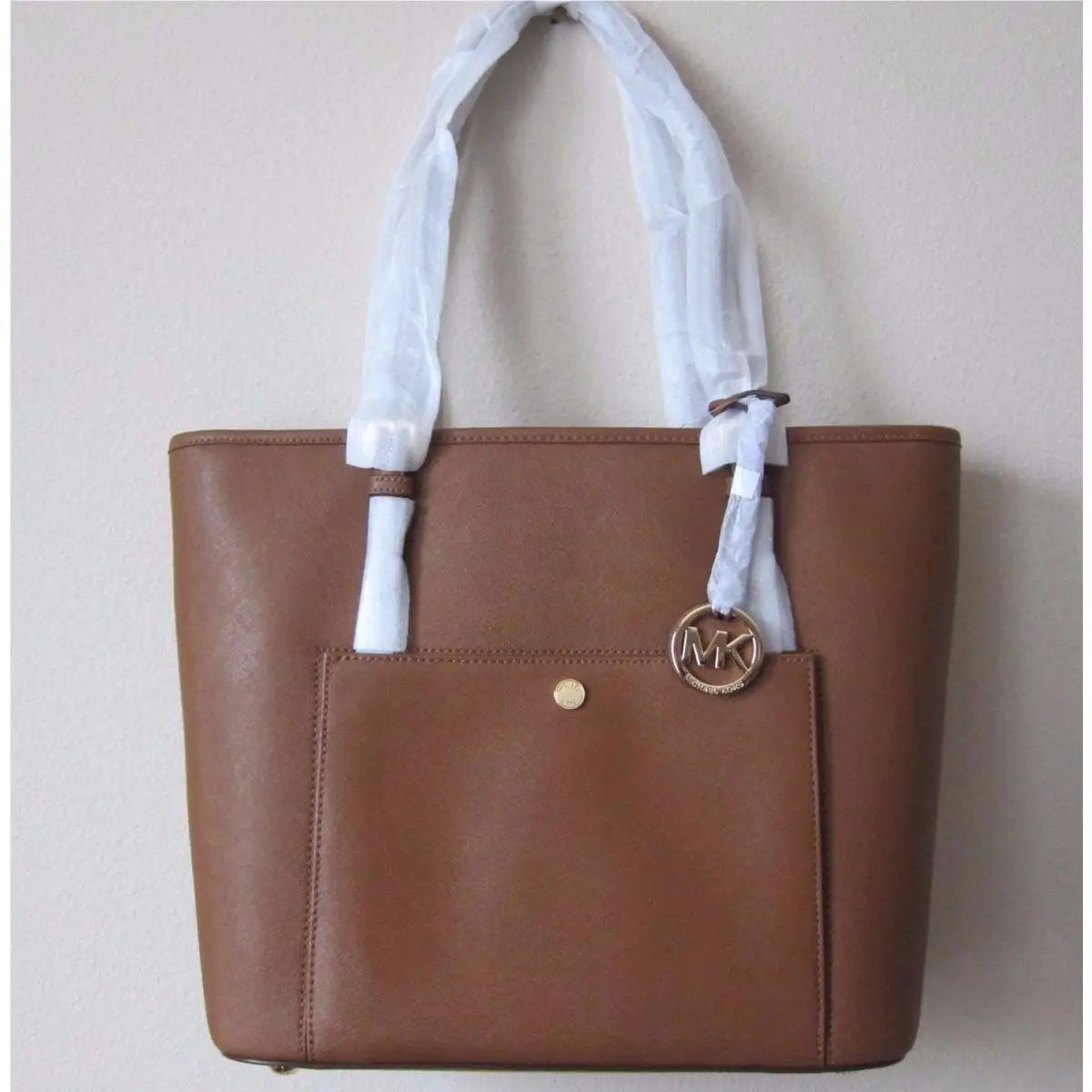 Kors Jet Set Large Top Zip Snap Pocket Leather Tote