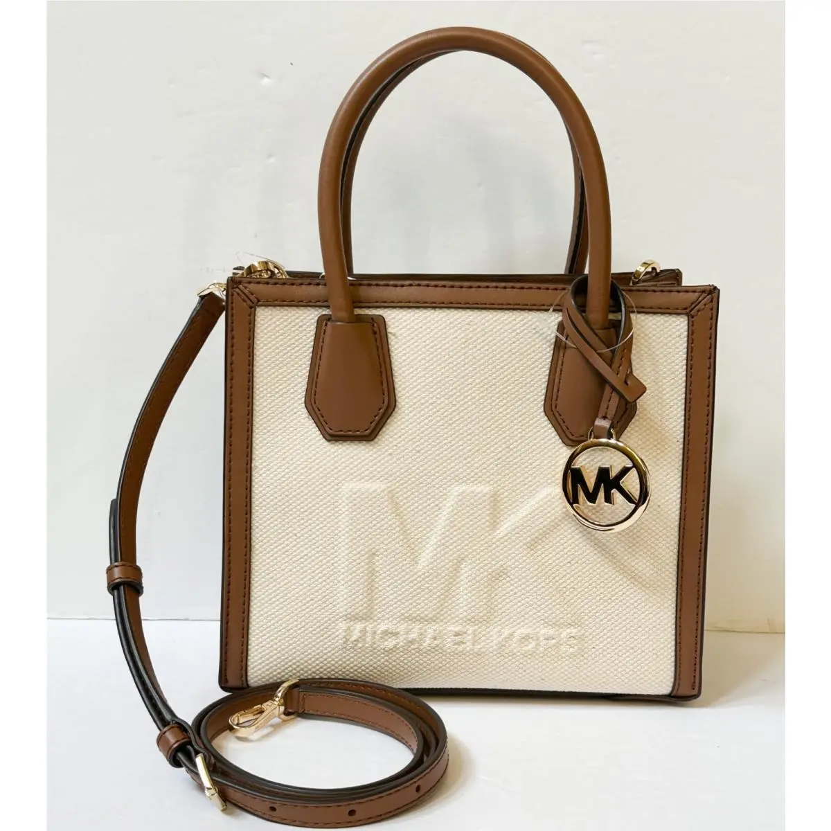 Mercer Medium Satchel Shoulder Messenger Crossbody Bag Beige Luggage by Michael Kors