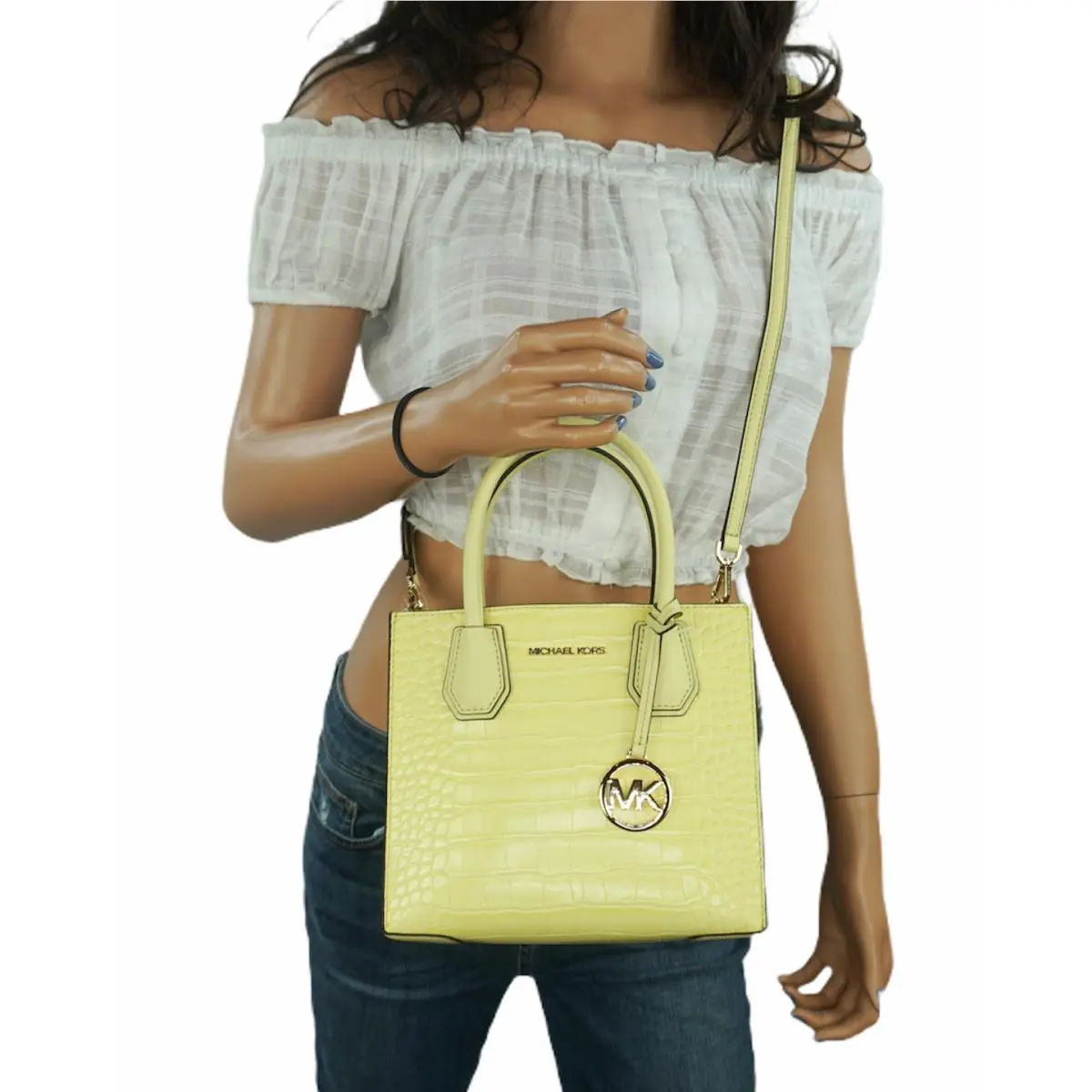 Mercer Medium Satchel Shoulder Messenger Crossbody Bag Buttercup/Embossed Leather by Michael Kors