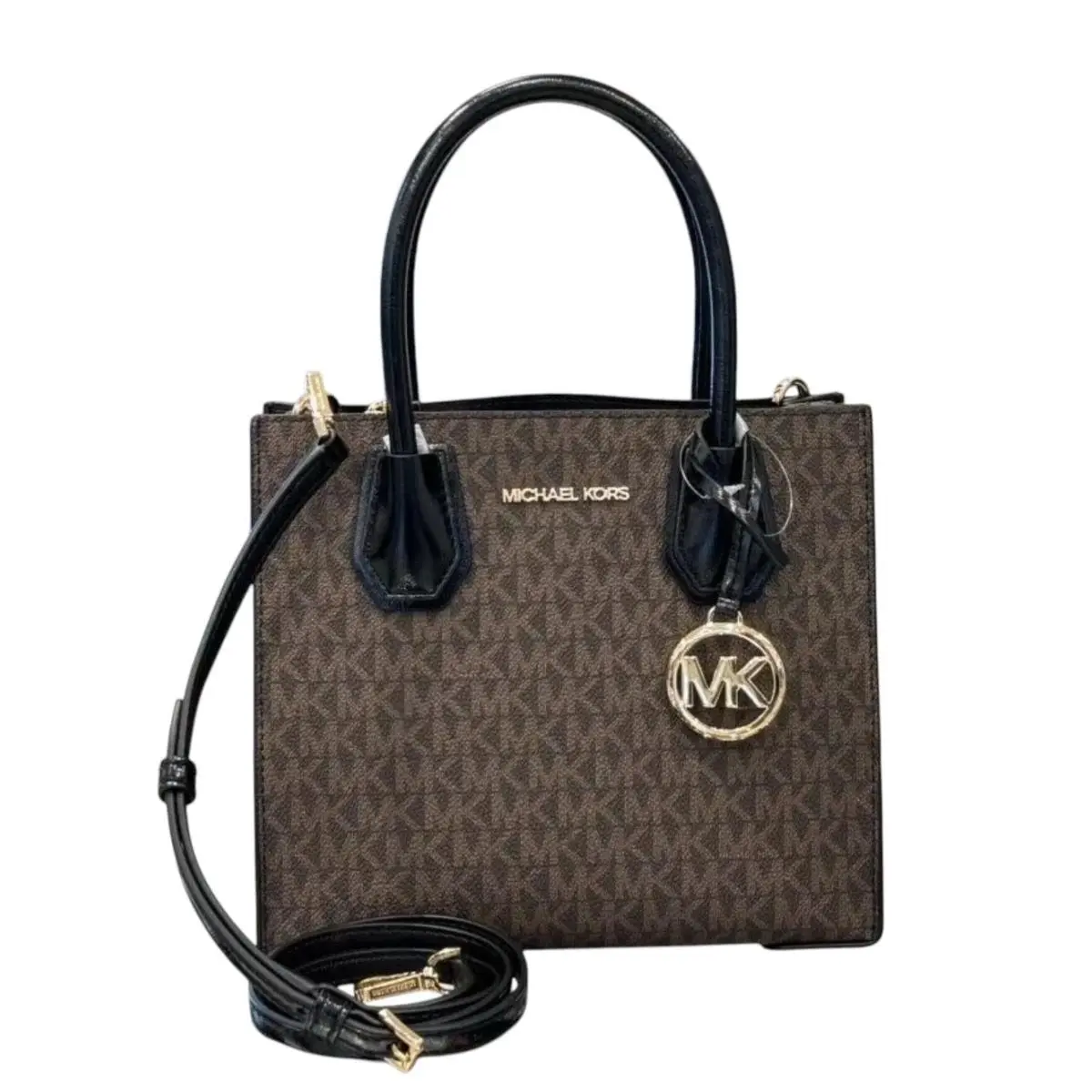 Mercer Medium Satchel Shoulder Messenger Crossbody Bag MK BROWN/BLACK by Michael Kors