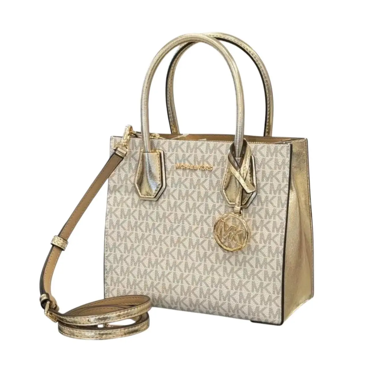 Mercer Medium Satchel Shoulder Messenger Crossbody Bag MK VANILLA/PALE GOLD by Michael Kors
