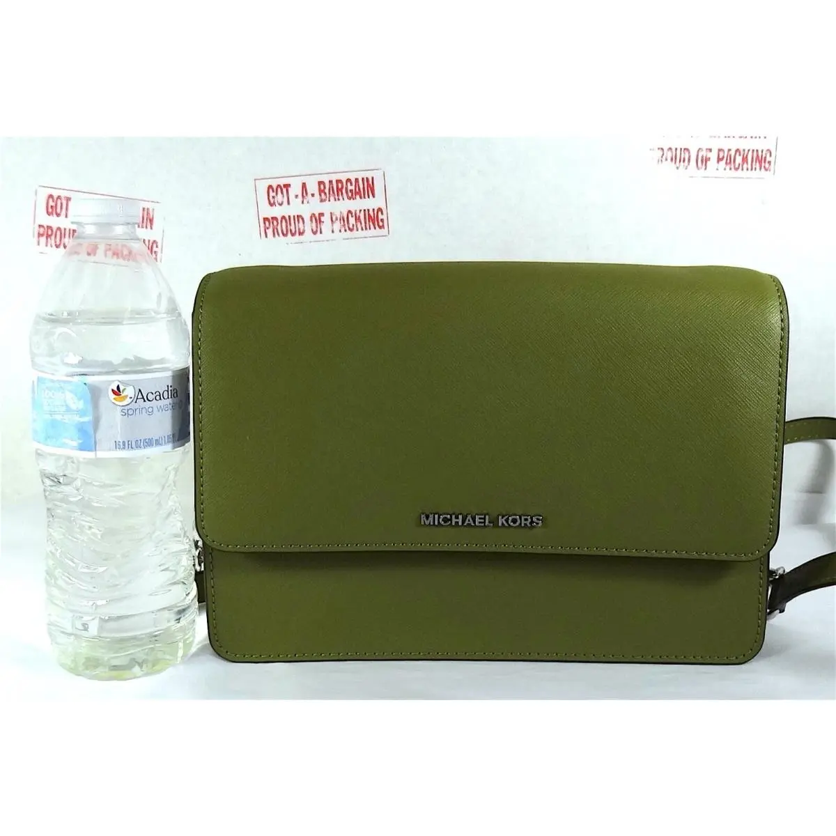 Gusset Daniela Saffiano Leather Large Crossbody Messenger Bag Green/GOLD by Michael Kors