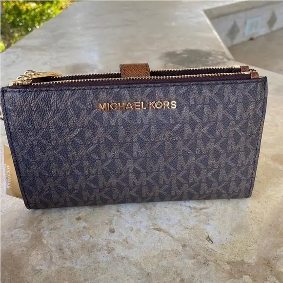 Michael Kors Center Stripe Jet Travel Signature Tote Handbag/wallet Black