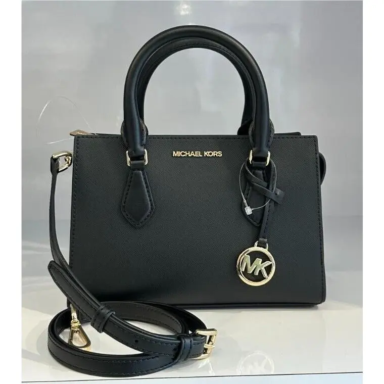 Sheila Small Center Zip Satchel Shoulder Crossbody Bag BLACK/GOLD by Michael Kors