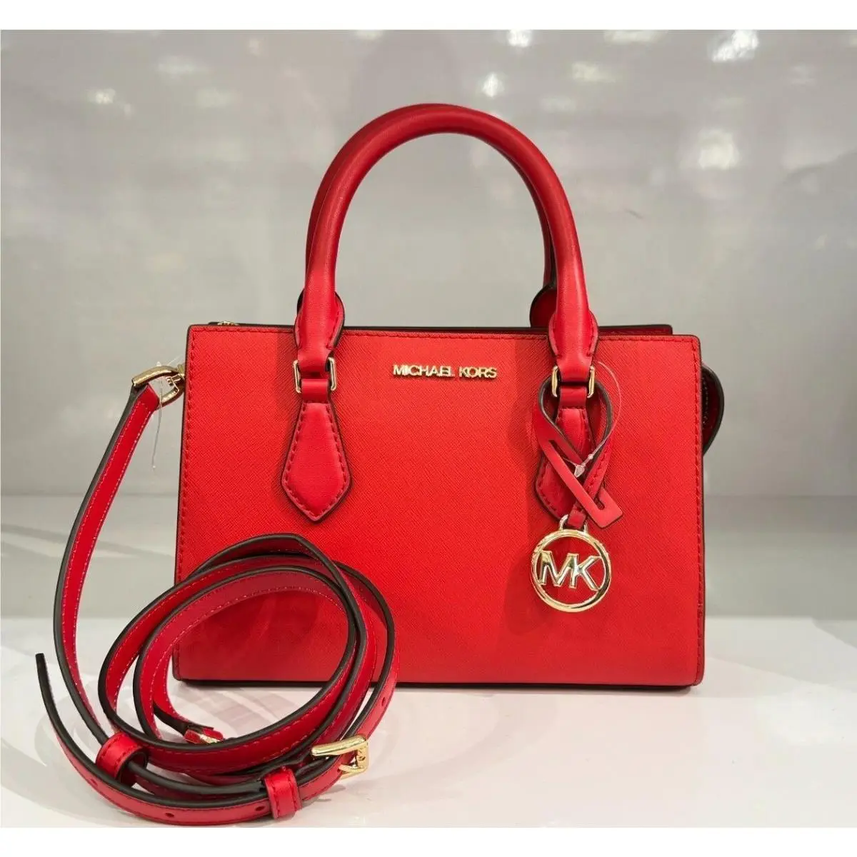 Sheila Small Center Zip Satchel Shoulder Crossbody Bag BRIGHT RED by Michael Kors