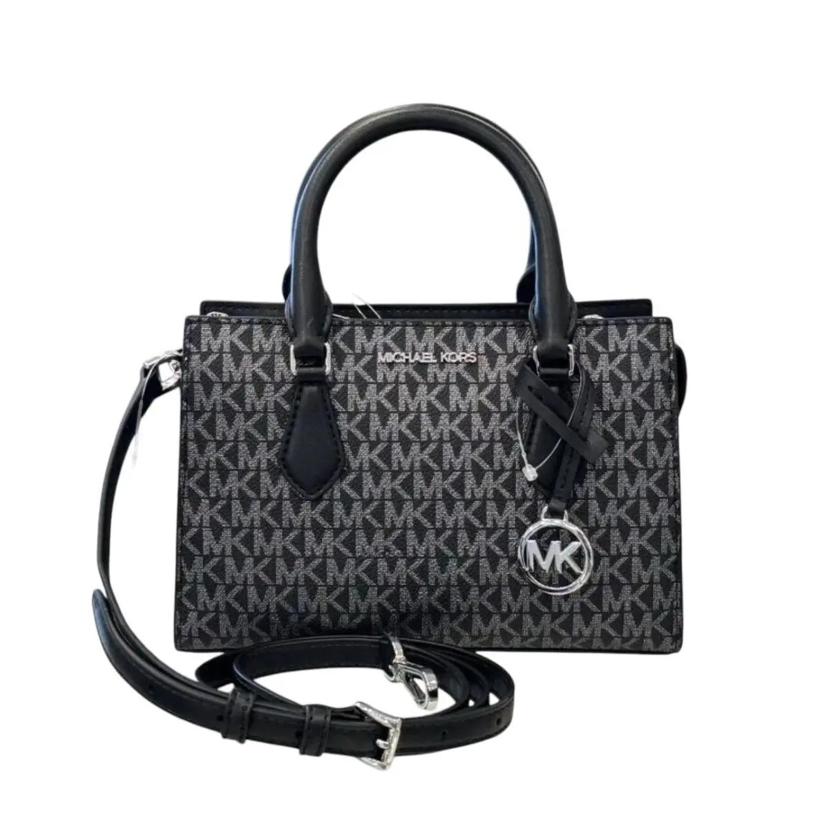Sheila Small Center Zip Satchel Shoulder Crossbody Bag MK GLITTER SILVER/BLACK by Michael Kors