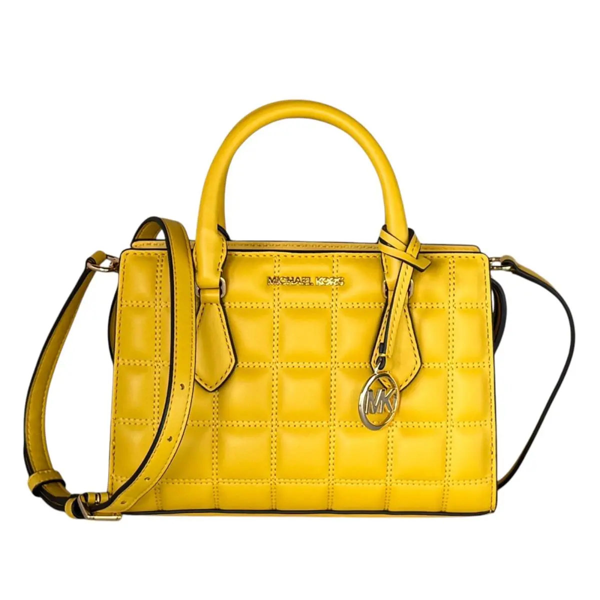 Sheila Small Center Zip Satchel Shoulder Crossbody Bag Quilted Daisy Yellow by Michael Kors