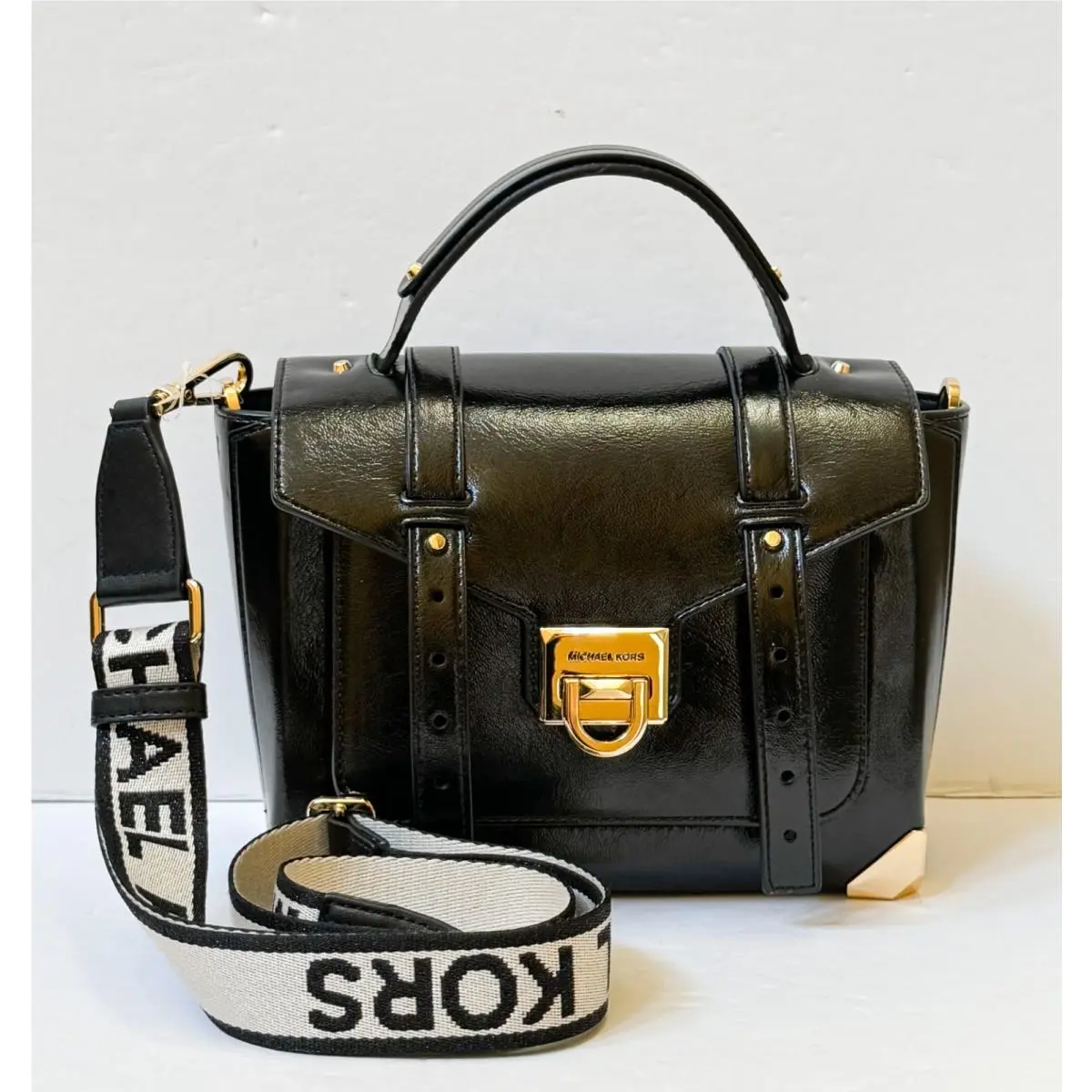 Manhattan Medium Top Handle Shoulder Crossbody Bag BLACK(PATENT) by Michael Kors