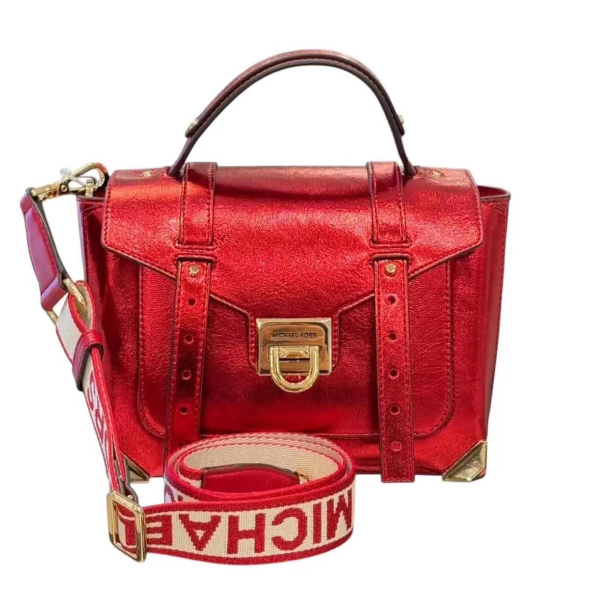 Manhattan Medium Top Handle Shoulder Crossbody Bag CRIMSON(PATENT) by Michael Kors