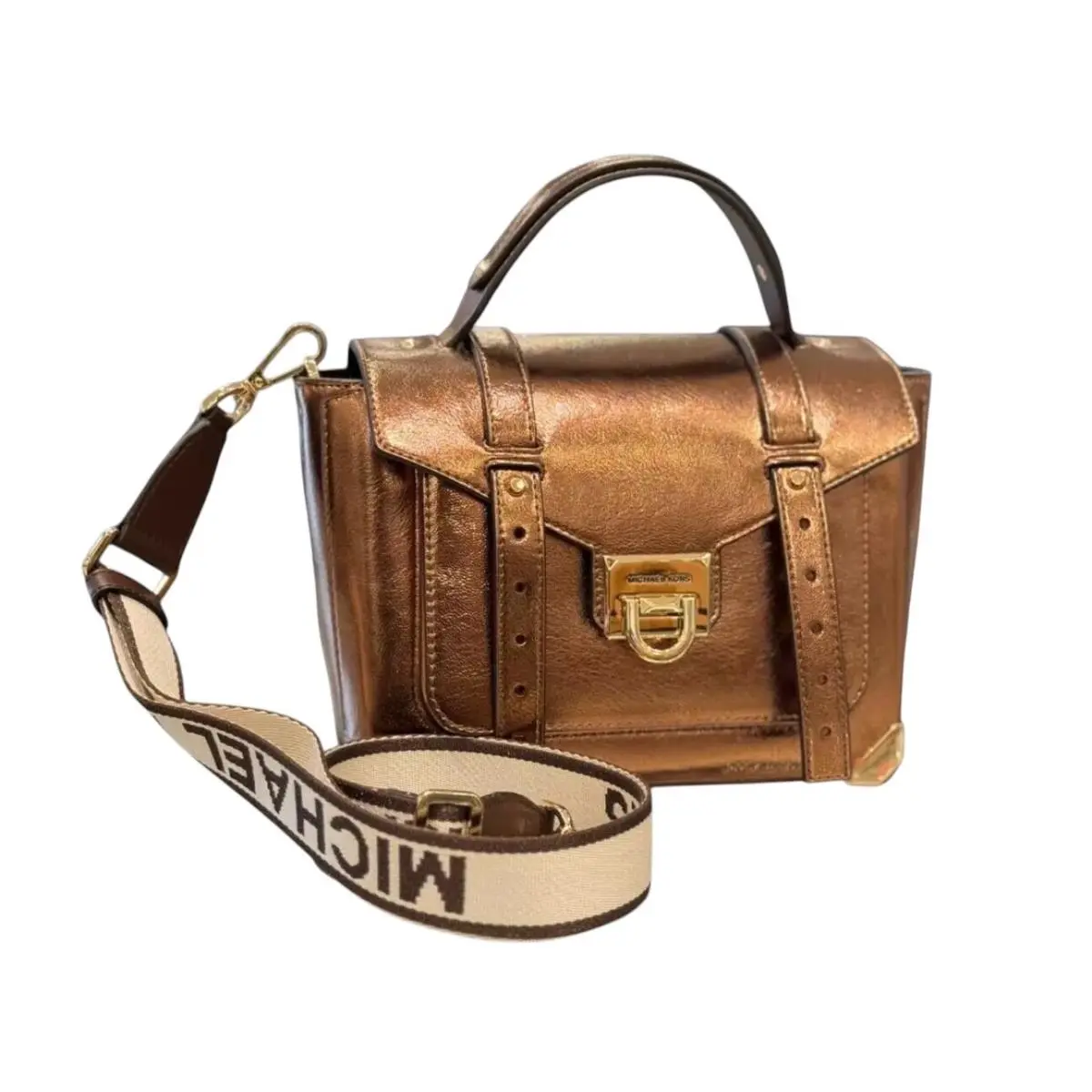 Manhattan Medium Top Handle Shoulder Crossbody Bag MOCHA(PATENT) by Michael Kors