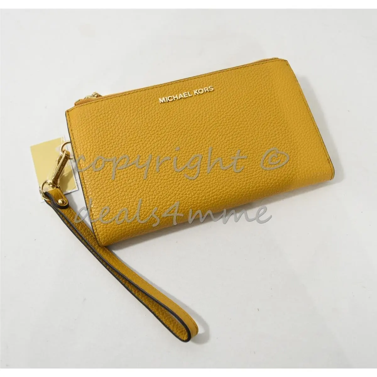 Leather Double Zip Wallet / Wristlet in Marigold or Rose Pink Marigold by Michael Kors