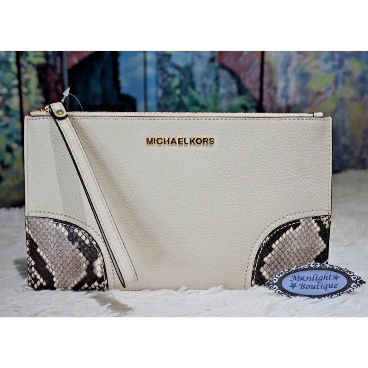 Michael Kors Large Flat Travel Zip Clutch Wristlet In Merlot or Ecru Leather