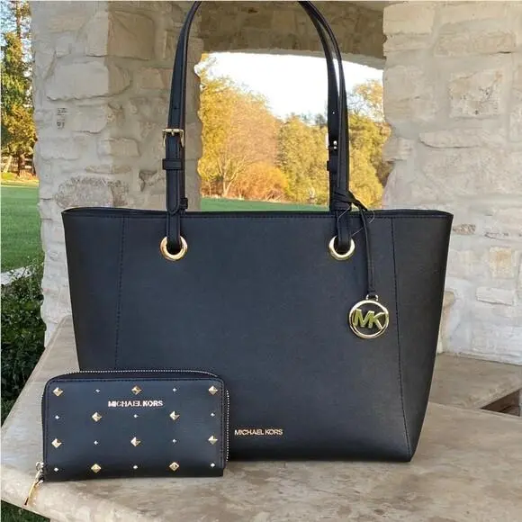 Walsh Medium Leather Carryall Tote Bag Black Various Options handbag+wallet Style 2 by Michael Kors