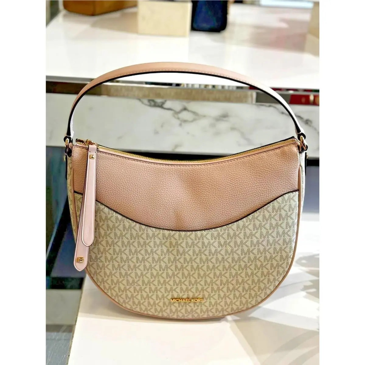 Dover Large Leather Top Zip Half Moon Shoulder Bag Handbag Purse MK POWDER BLUSH MULTI by Michael Kors