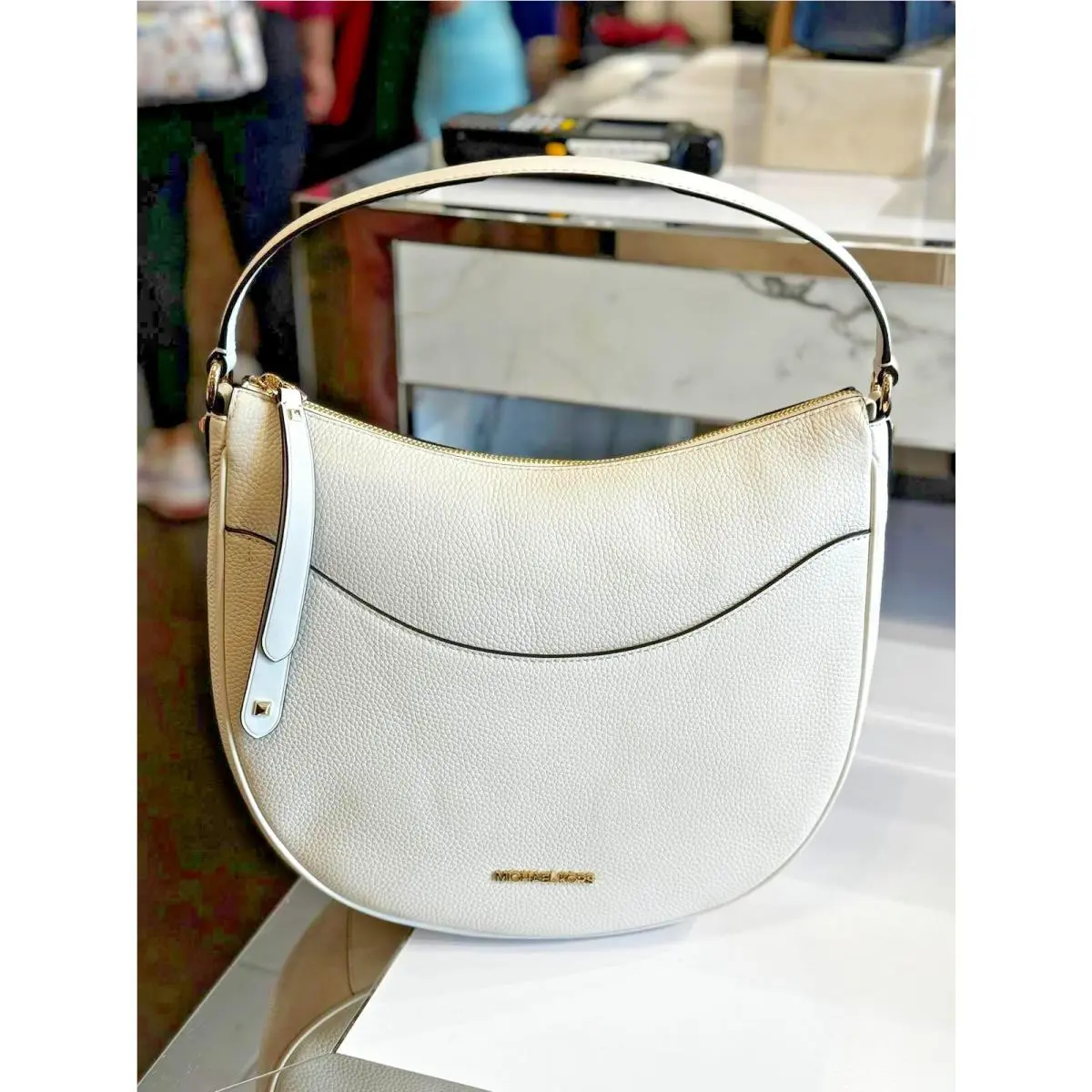 Dover Large Leather Top Zip Half Moon Shoulder Bag Handbag Purse MK LIGHT CREAM by Michael Kors