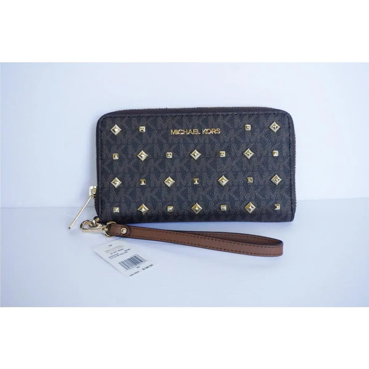 Jet Set Travel Multifunction Flat Large Phone Case Wallet MK Brown Studded by Michael Kors