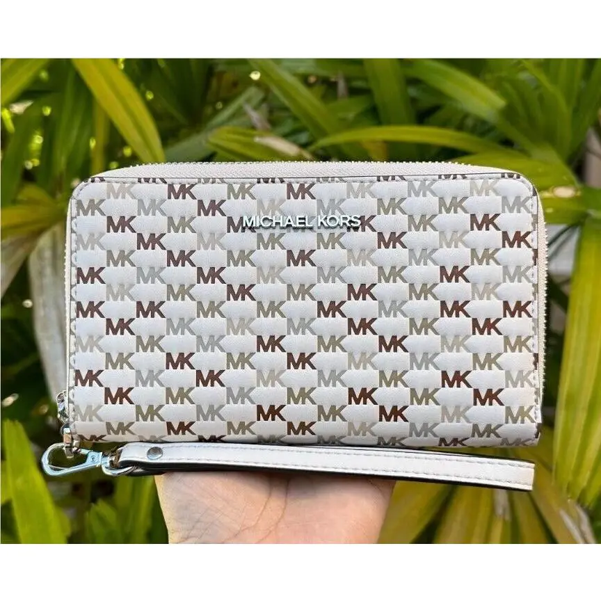 Jet Set Travel Multifunction Flat Large Phone Case Wallet MK EMBOSSED LIGHT CREAM MULTI by Michael Kors