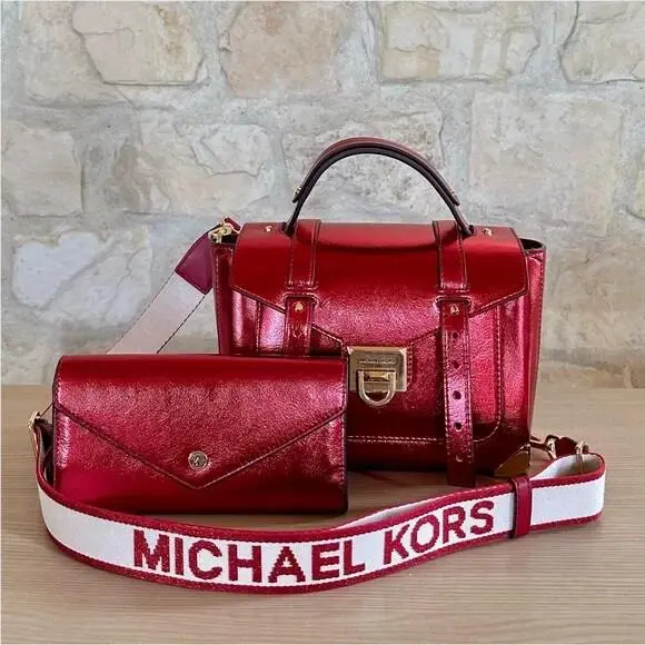 Michael Kors Crimson Manhatan Medium School Satchel Crossbody Bag/wallet Option